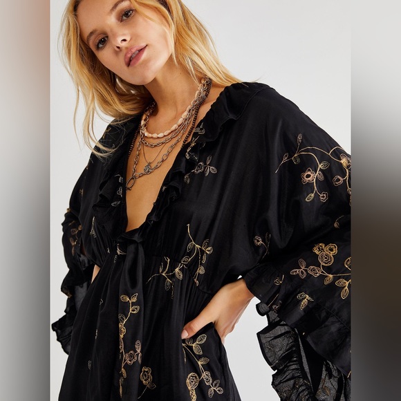 ✨RARE FIND/SOLD OUT✨NWT FP Black and Gold Hand-Embroidered Romper - Picture 2 of 4